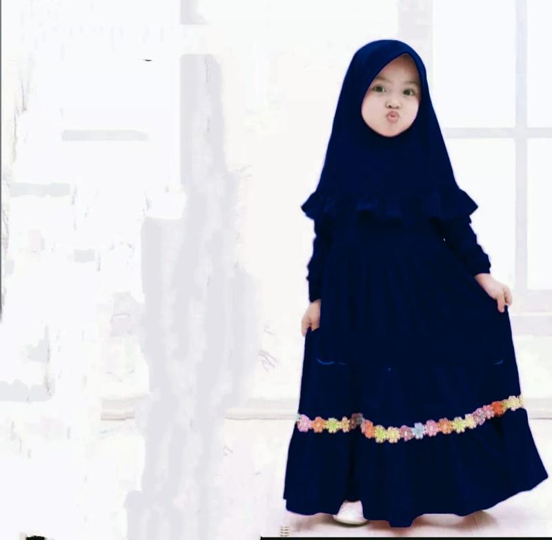 gamis anak  set hijab usia 1-8tahun Navy Muslim 2