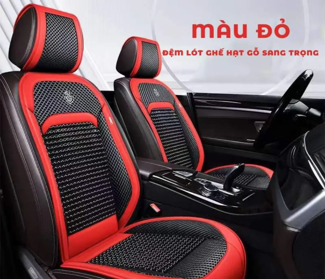 Lót ghế ô tô chất liệu da có in logo 1 ghế trước, có đan hạt gỗ chống nóng, massage lưng Nội Thất