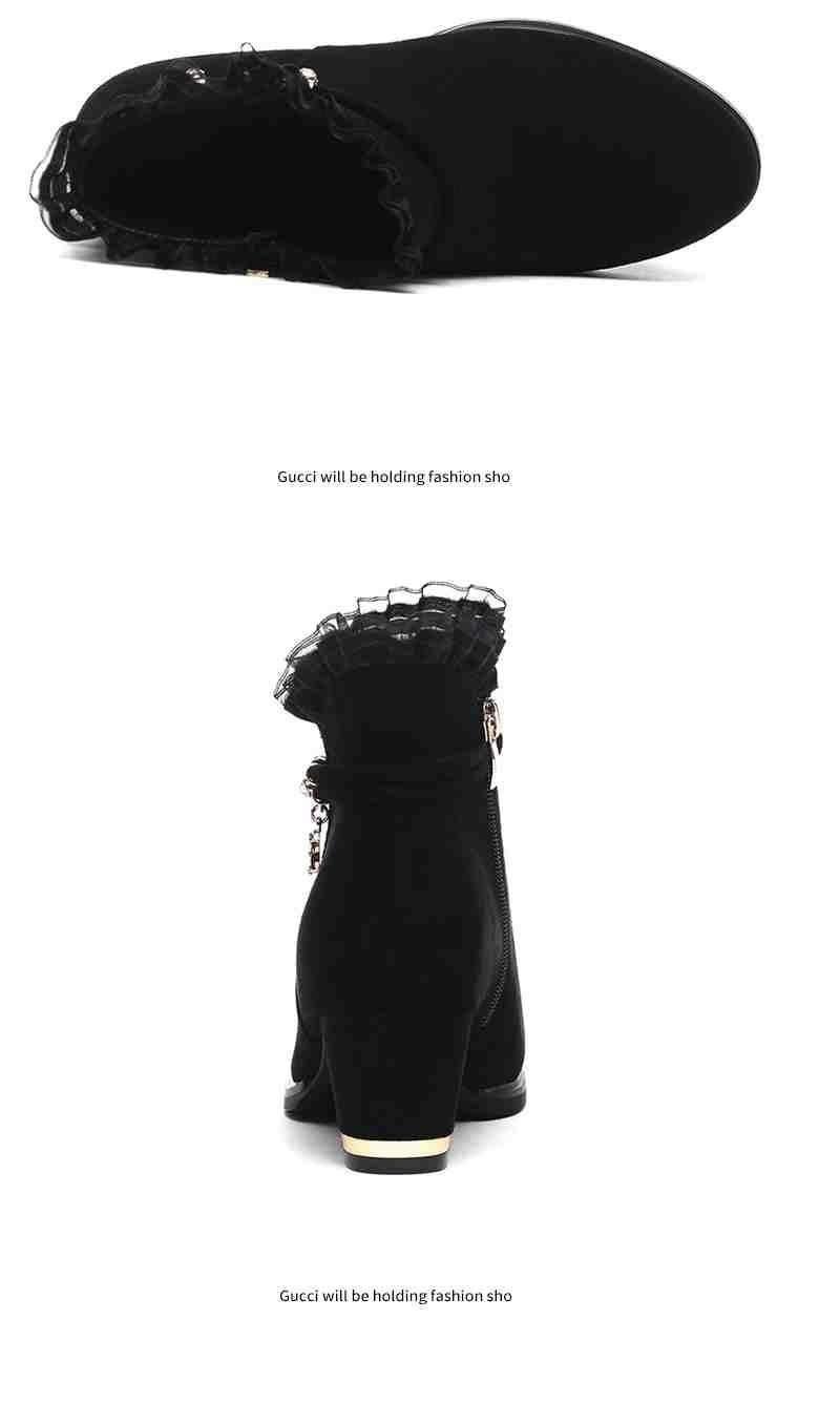 Product Introduction of Bốt Ngắn Cho Nữ, Gót Chunky, Giày Cho Mẹ, Hàng Mới Về Mùa Thu 2024, Màu Đen, Dễ Phối Đồ, Bốt Cotton Dày, Dành Cho Nữ 4