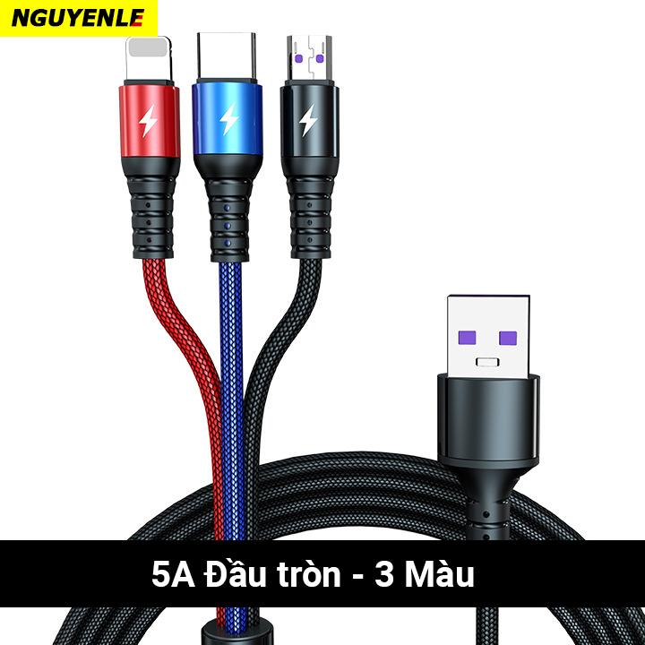 Cáp sạc nhanh 3 đầu đa năng 6A QC 3.0 18W 2024 Phụ Kiện Sạc Điện Thoại Usb 7