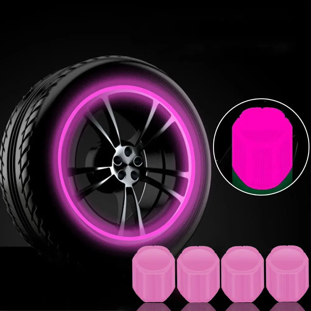 💥4Pcs  Glowing in Dark Fluorescent Car Tire Valve Covers  for Pink