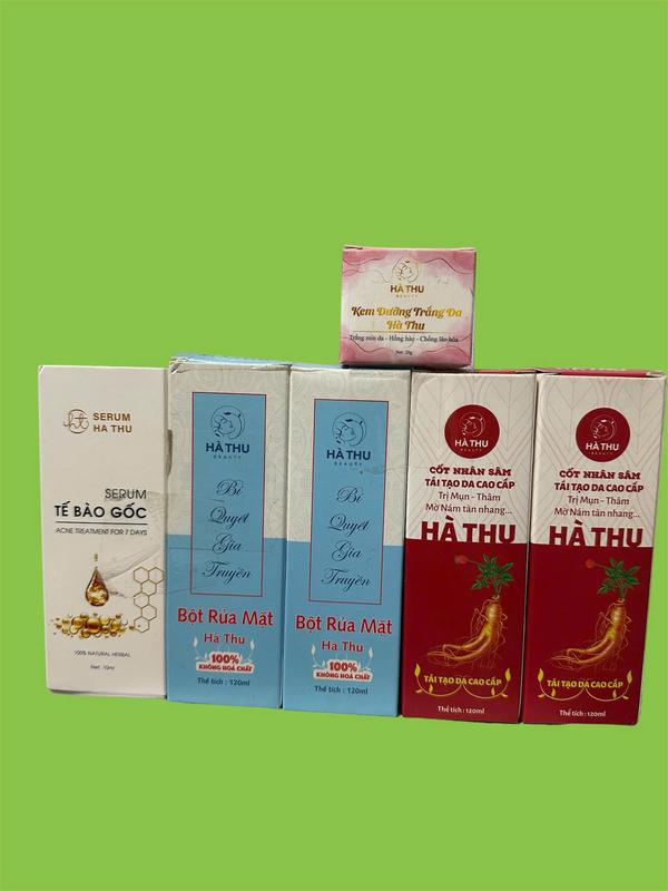 cốt nhân sâm tái tạo da cao cấp hà thu ( 2 cốt sâm cao cấp, 2 bột rửa mặt, 1 serum, 1 kem dưỡng ) Skincare Son