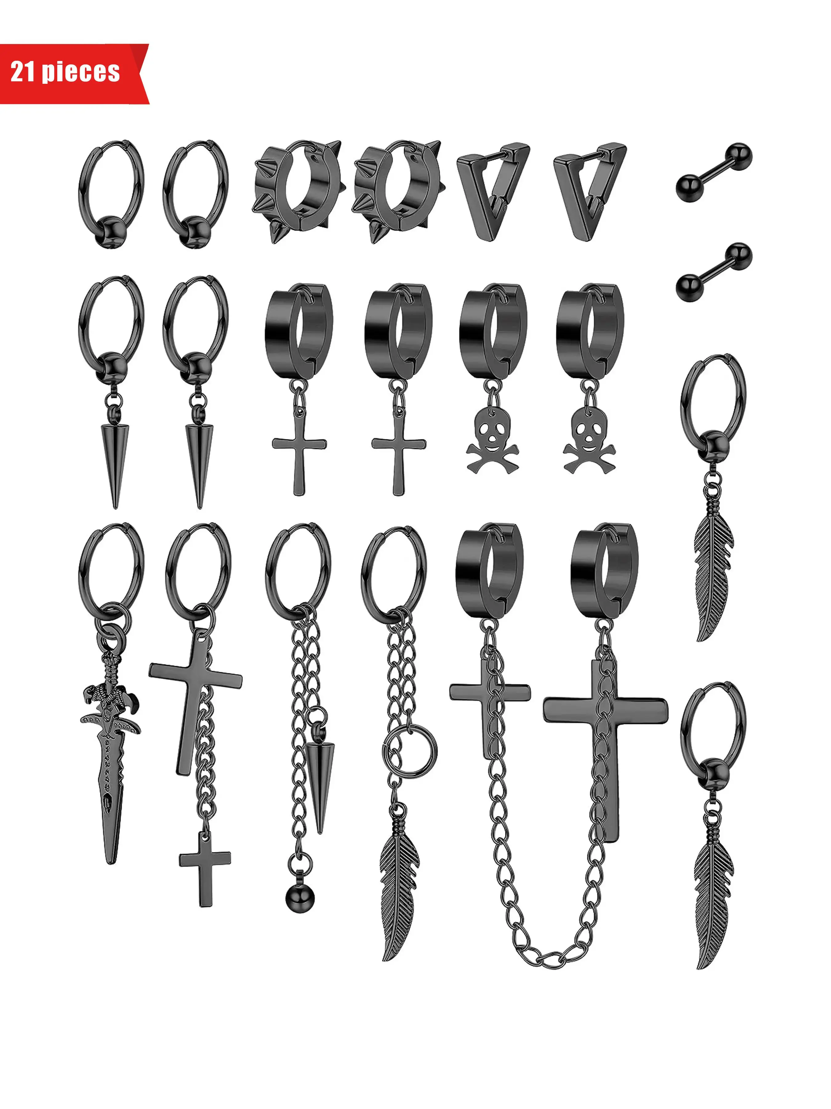 Punk Style Gothic Design Stainless Steel Men's Earrings, Fashion Jewelry for Party, Daily Clothing Decor, Trendy All-match & Exquisite Jewelry for Birthday Gift