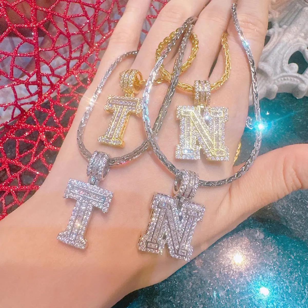 Dây Chuyền Phối Mặt Chữ Cái Full Đá Hợp Kim Xi DC4049 Women