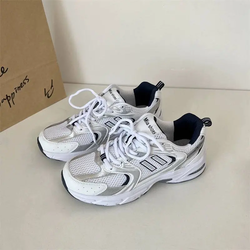 MIA_Shoes White Leather Mid Top Chunky Sneakers with Laces for
