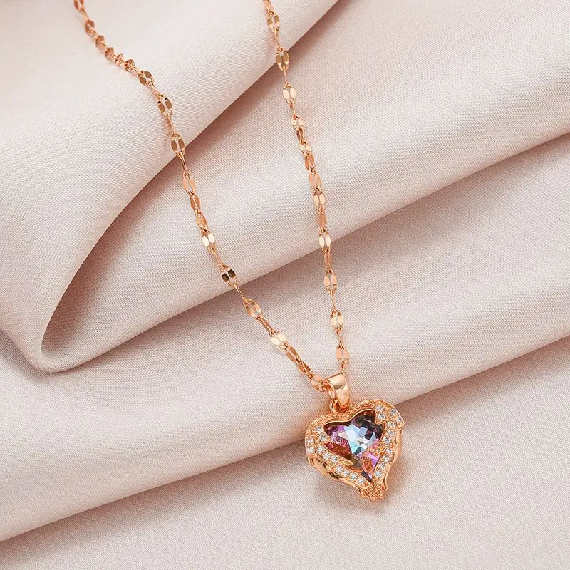 【BELI 1 PCS KALUNG GRATIS 1 CINCIN】Kalung Wanita Love Pelangi Titanium Rantai Pecah Kopi gold Aiga Perhiasan Anti Karat Dan Anti Luntur Selamanya 6