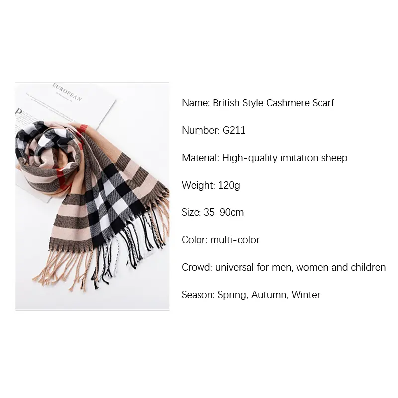 Khăn Quàng Cổ Kẻ Sọc Cho Bé Trai Và Bé Gái, Khăn Quàng Cổ Giả Cashmere, Ấm Áp, Dài Và Dày, Thu / Đông 2