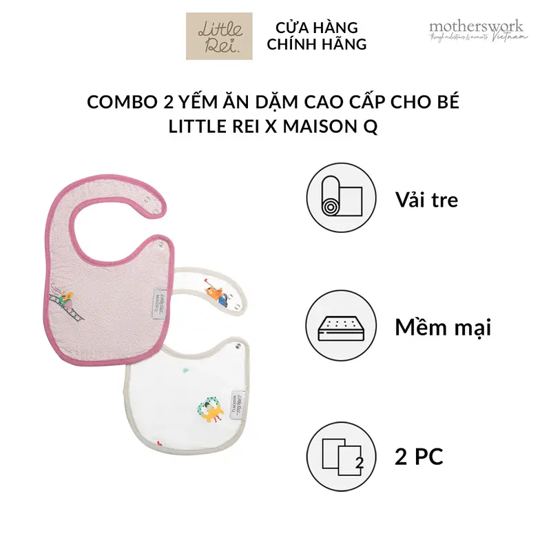 Combo 2 yếm ăn dặm cao cấp cho bé, 100% sợi tre tự nhiên, yếm dãi thấm hút vệ sinh, an toàn và mềm mại cho làn da em bé - LITTLE REI X MAISON Q BIB 2PC 0