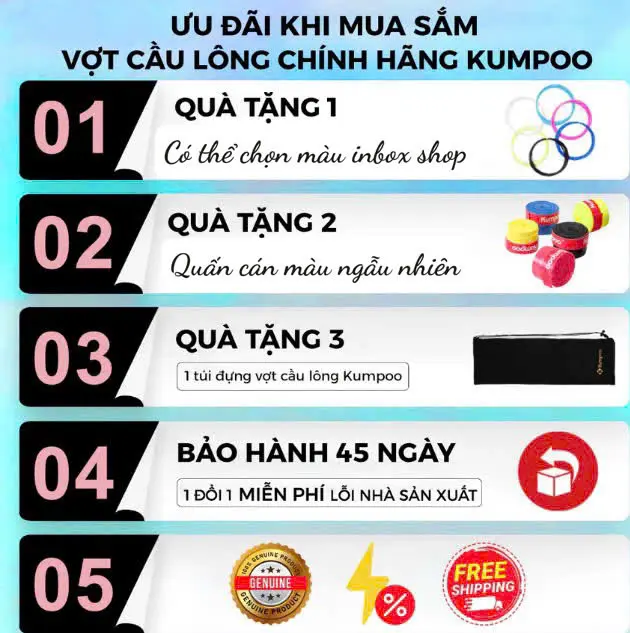 1 Vợt cầu lông KUMPOO K520 PRO,PC99,K520S chính hãng,Căng dây sẵn tặng kèm Cước Căng sẵn 11kg+1 Quấn cán +1 bao vợt đơn. Sport Cán Vợt Carbon kumpoo pcr89 vợt 5