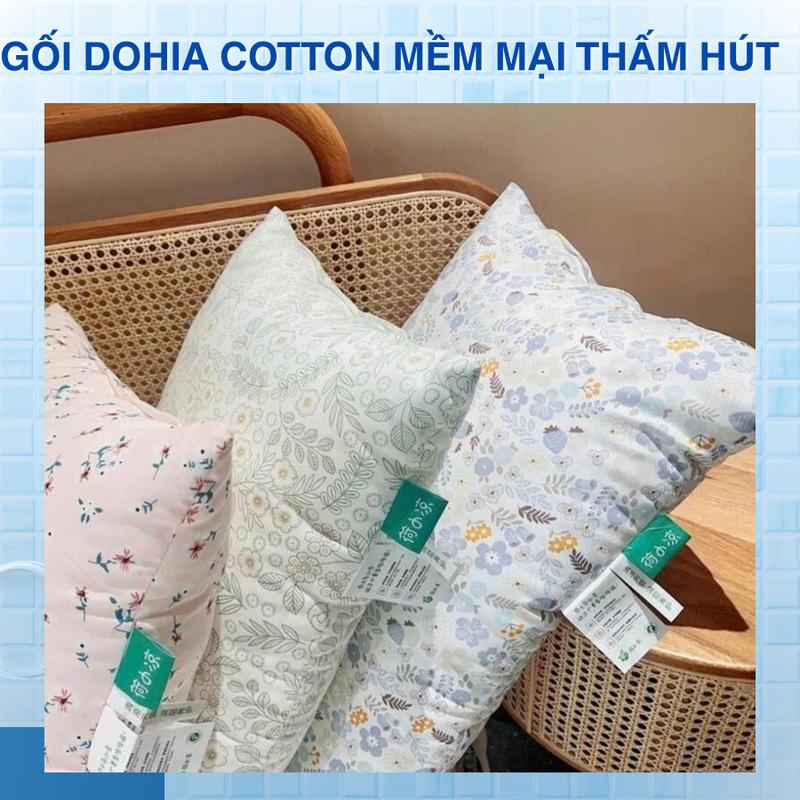 Gối DOHIA Cotton Cao Cấp Hương bạċ Hà Dịu Mát, Siêu Đỉnh, Siêu Thấm Hút, Mềm Mại