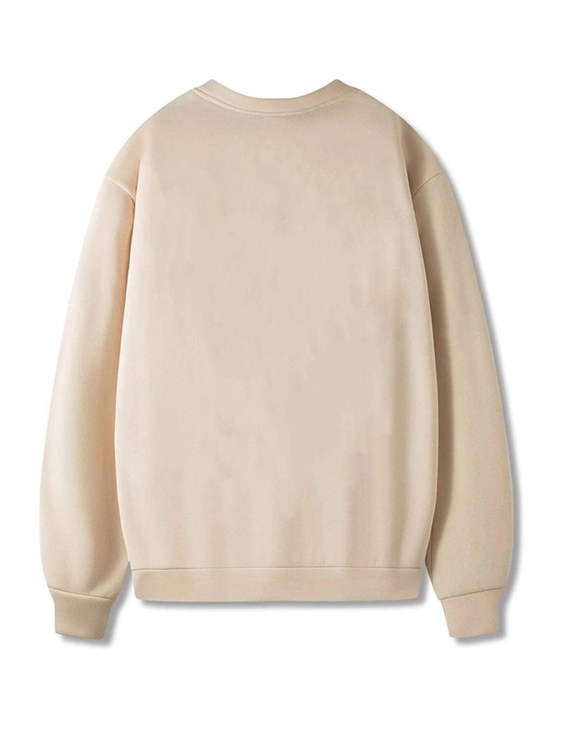 Product Introduction of Women's Bow Print Drop Shoulder Thermal Lined Sweatshirt, Casual Long Sleeve Round Neck Pullover for Fall & Winter, Ladies Clothes for Daily Wear 2