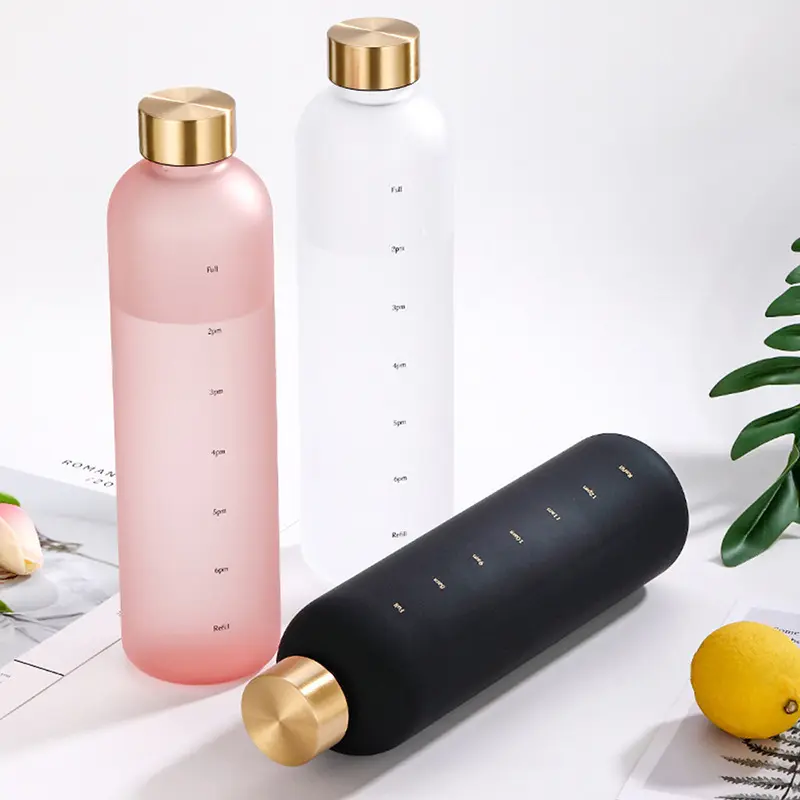 1000ml Outdoor Sports Fitness Bottle Large Capacity Frosted Gradient Color Sports Water Cup Stainless Steel Cover Plastic Cup
