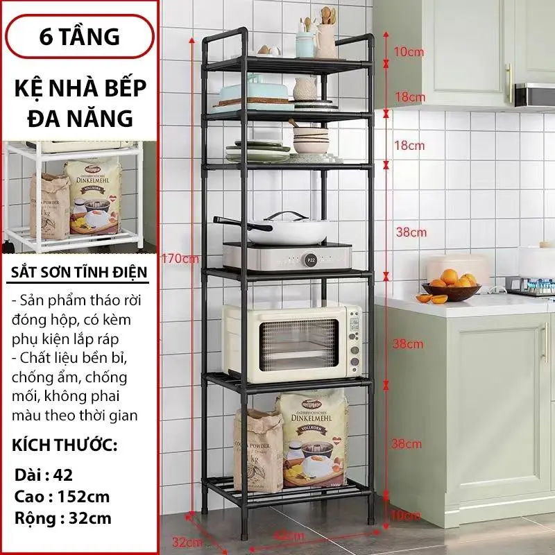 Kệ Để Đồ Đa Năng 6 Tầng ~ Sử Dụng Cho  Kệ Nhà Bếp; Kệ Phòng Khách; Phòng Ngủ Khung Thép Cacbon Chống gỉ Lắp Ghép Chắc Chắn danang Kitchen