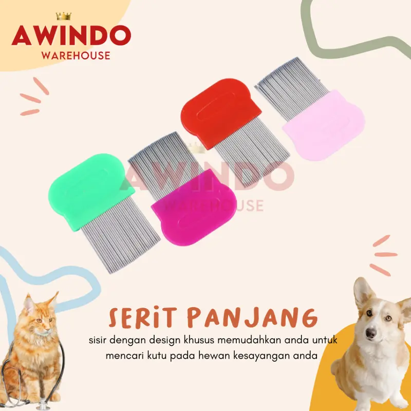 ALFAMEGA SERIT SISIR SIKAT KUTU HEWAN KUCING ANJING BURUNG TUPAI TIKUS PET GROOMING TIPE PANJANG 0