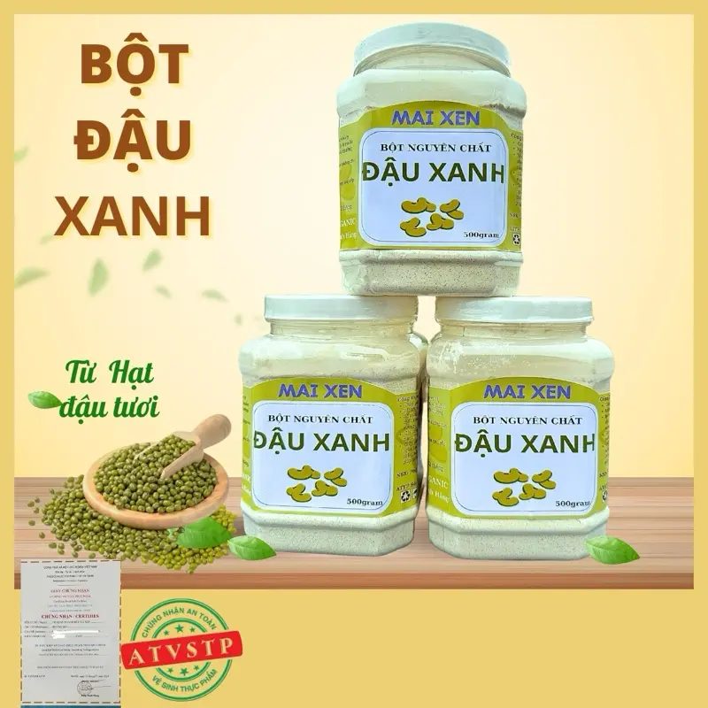 3 Hộp Bột Đậu Xanh Nguyên Chất Rang Xay [500gr*3] khong chua duong