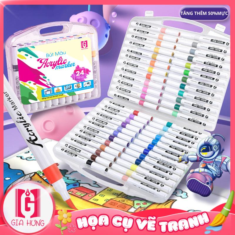 Bút Màu Acrylic Marker 12/24/36/48/60 Màu Đầu Brush Vẽ Lên Mọi Chất Liệu, Không Lem