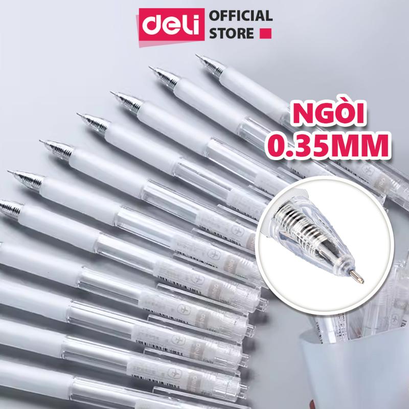 Bút bi nước nút bấm ngòi 0.35mm văn phòng Deli - mực đen bút gel bút mực học sinh mực đều, ngòi nhỏ có ruột thay thế - 1 chiếc - SA130