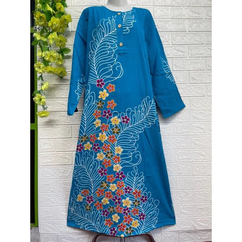 Bisa Cod Longdress Lengan Panjang kencana Ungu Label Biru | Daster Panjang Semata Kaki Baju Tidur Santai Wanita Dewasa Bahan Katun Santung Premium Motif Bunga Terbaru Polka Dot Katun 2