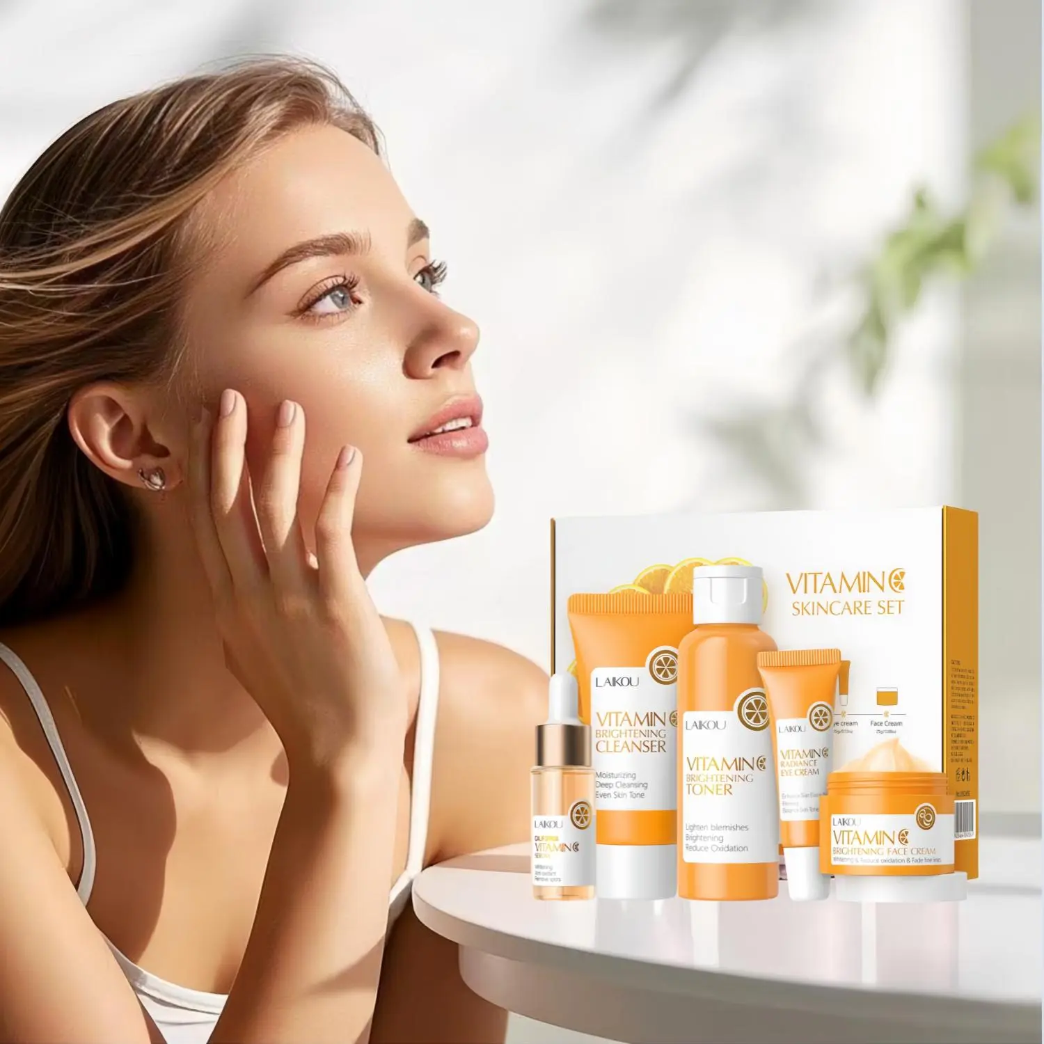 Vitamin C Skincare Set, 5 Counts/set Facial Cleanser & Toner & Serum & Eye Cream & Cream, Moisturizing Brightening Facial Kit, Skincare Set for Women & Men