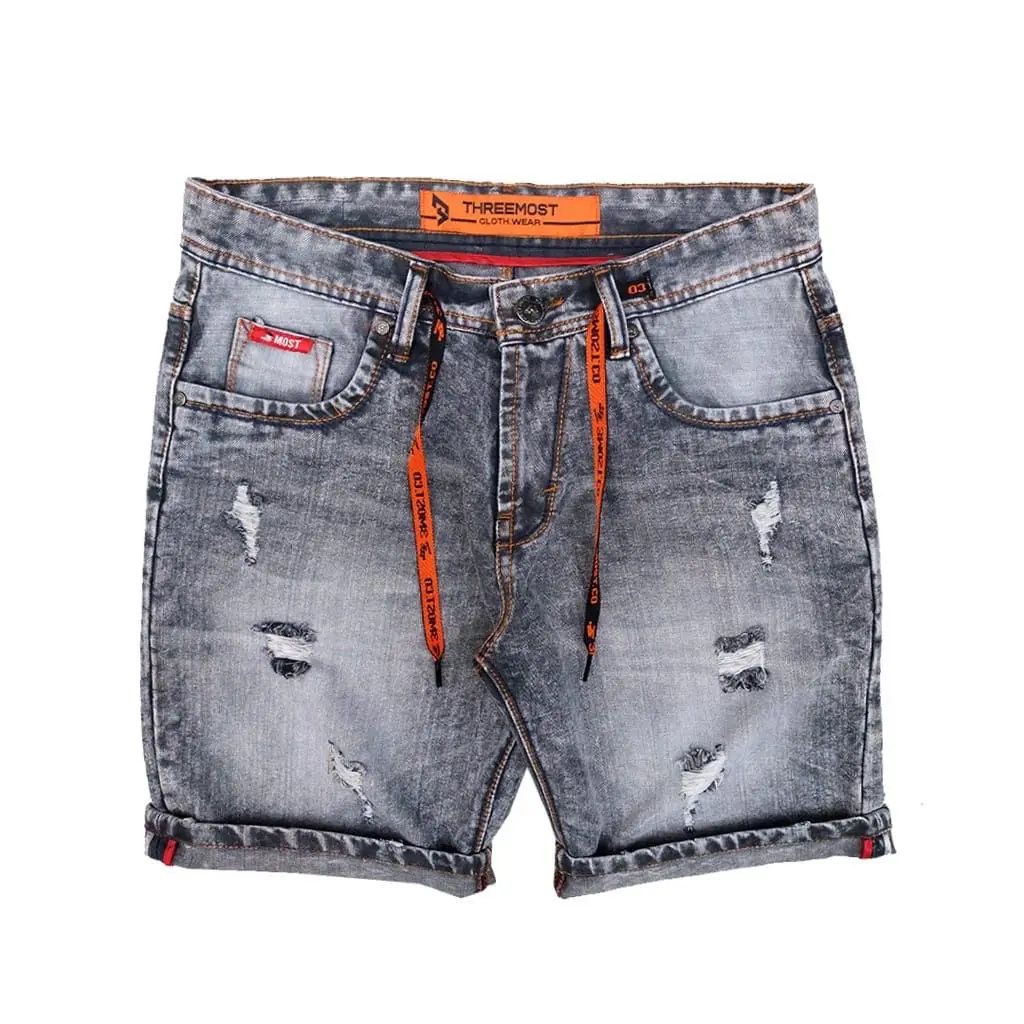 Celana Jeans Pendek Pria Sobek Wishker Selvedge - Celana Pendek Sobek