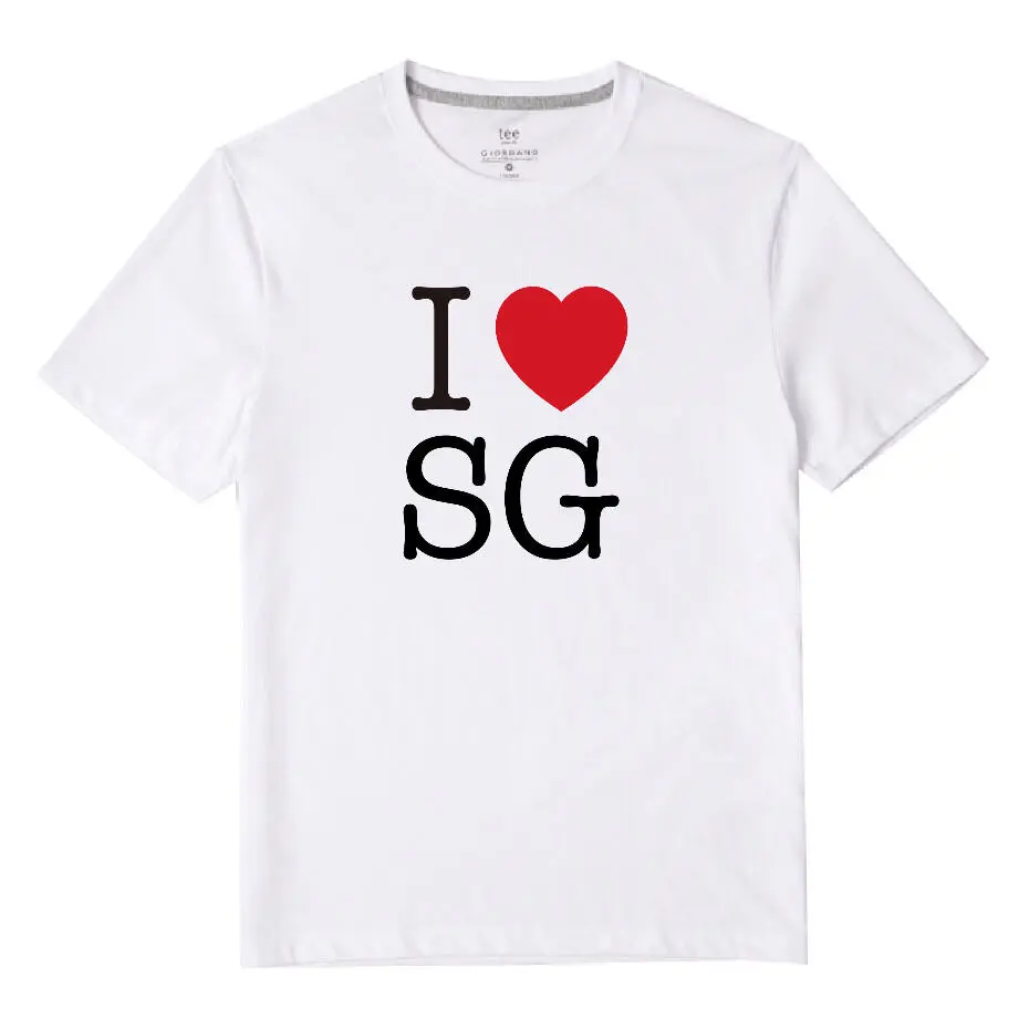 [Hot Sale]Giordano Mens I Love SG Printed Casual Loose 100% Premium Cotton Unisex T-Shirt