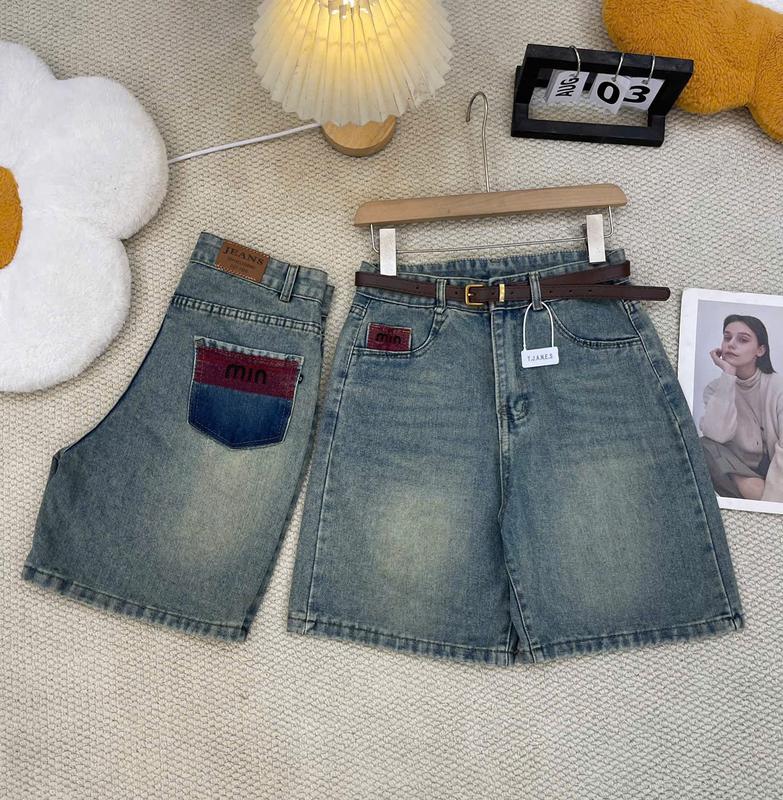 Quần Ngố thêu min thêu đỏ N2 , jeans nữ Quần bò nữ 2