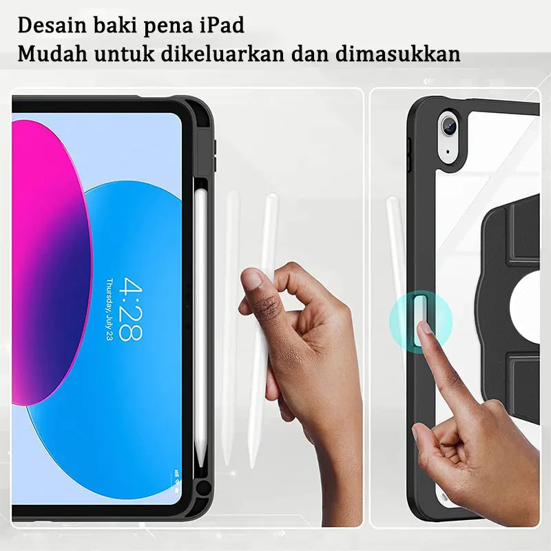 720Rotate Flip Case 10.2 inch iPad 5 6 9 7th 8th Gen Autolock Foldable Case IPad Pro 10 11 Acrylic Crystal Clear Protective Tablet Holder Case with Pencil Holder Cover Protection Casing 3