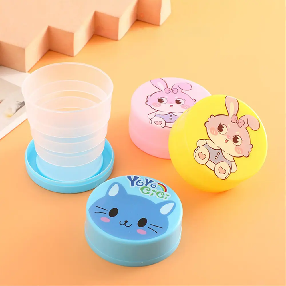 Cốc Gấp, Thiết Kế Hoạt Hình Dễ Thương, Có Thể Gấp Gọn, Làm Bằng Nhựa, Thích Hợp Sử Dụng Ngoài Trời, Cầm Tay, Cốc Súc Miệng, Cốc Uống Nước Du Lịch