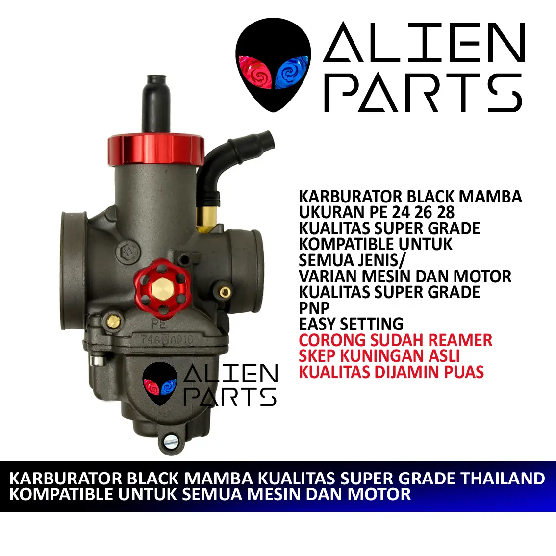 (BISA COD) KARBURATOR KEIHIN PE 24 26 28 BLACK MAMBA RED THAILAND KARBU PE28 PE26 PE24 KARBULATOR BEAT VARIO MIO RX KING MX GRAND SUPRA 125 X BYSON NVL NVA R15 V2 V3 V1 R 15 KLX FU 150 SATRIA R VIXION TIGER GL REVO MX VEGA Z ZR NEW OLD KHARISMA SPACY
