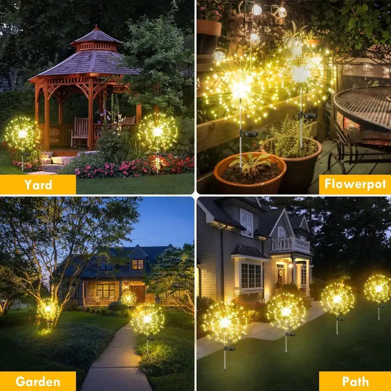 Đèn LED năng lượng mặt trời, Đèn Pháo hoa, Đèn cổ tích, Không thấm nước, Đèn bãi cỏ Bồ Công Anh ngoài trời, Thích hợp để trang trí vườn sân trong, Đèn LED năng lượng mặt trời 3