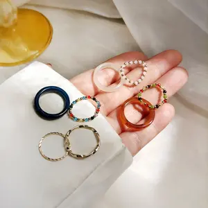 cincin retro 4 set akrilik traditional mutiara 4PCS/Set Acetate Pearl Ring Set Crystal Resin Index [x]Finger Ring [C3-3]