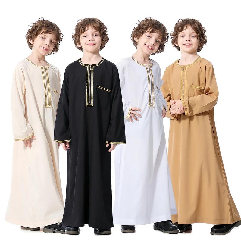 Product Introduction of Dubai Embroidery Patchwork Hijab Abayas Ramadan Muslim Clothing Boys Abaya Jilbab Khimar Turkey Kaftan Moroccan Islam Long Robe 3