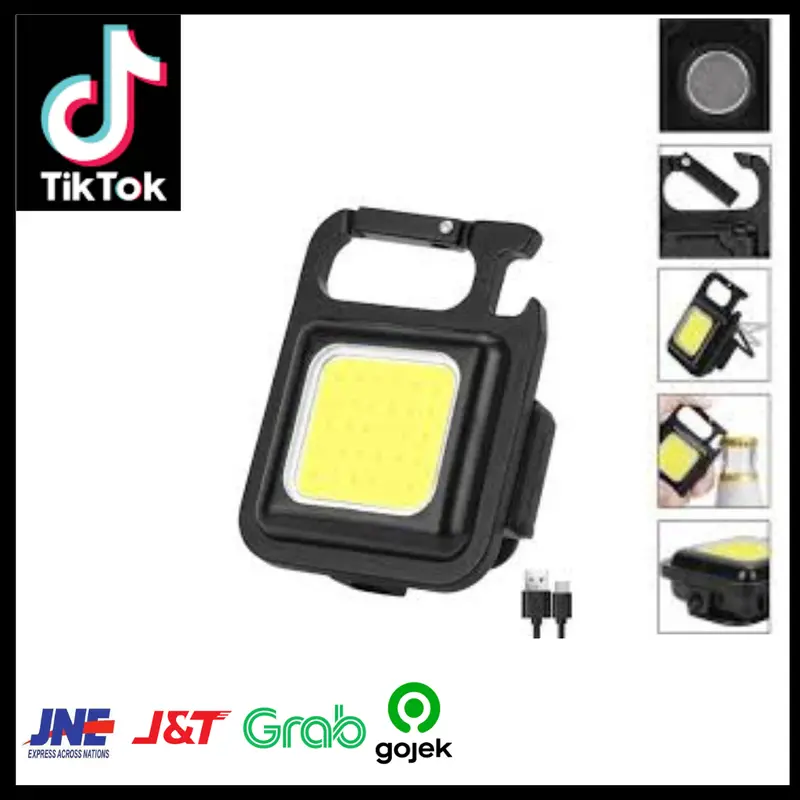 ( COD )Mini Cob Keychain Lampu Senter Led Portable Light Usb Rechargea 0