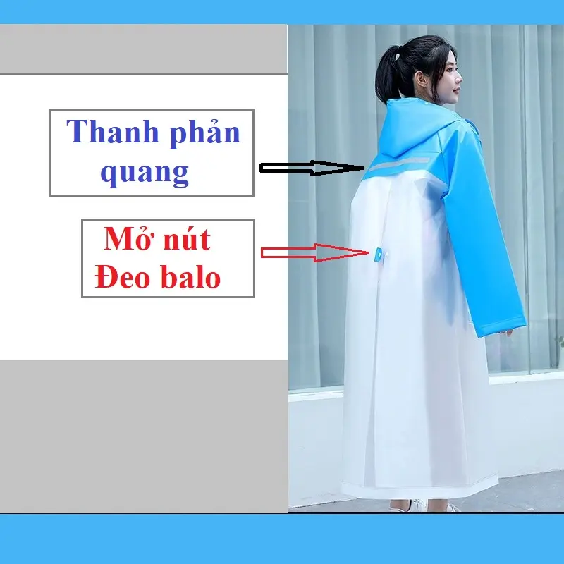 [Đeo được balo] Áo Mưa Trong Suốt Kiểu Dáng Thời Trang Có Khóa Kéo Và Có Nón Bảo Vệ Che Mưa Cực Tốt -YSM 2