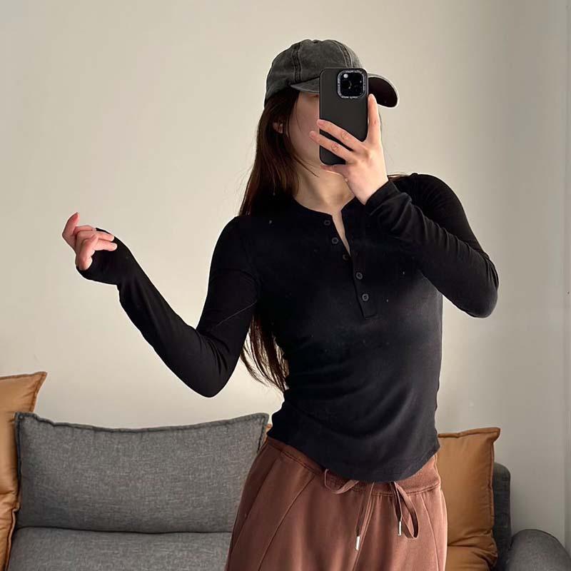 Áo Thun Nỉ Bigsize Dài Tay Cài Nút Chất Thun Co Giãn Dáng Ôm Nữ Women Top 1