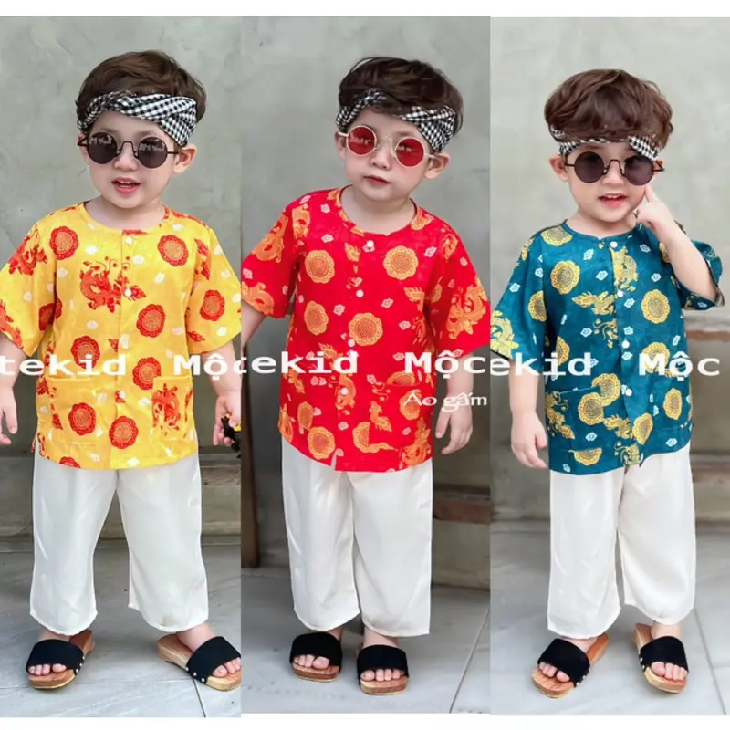 Bộ quấn áo bé trai (4-35kg), bộ đồ áo Gấm quần Lụa, cho bé mặc trong các dịp lễ như trung thu ... 0