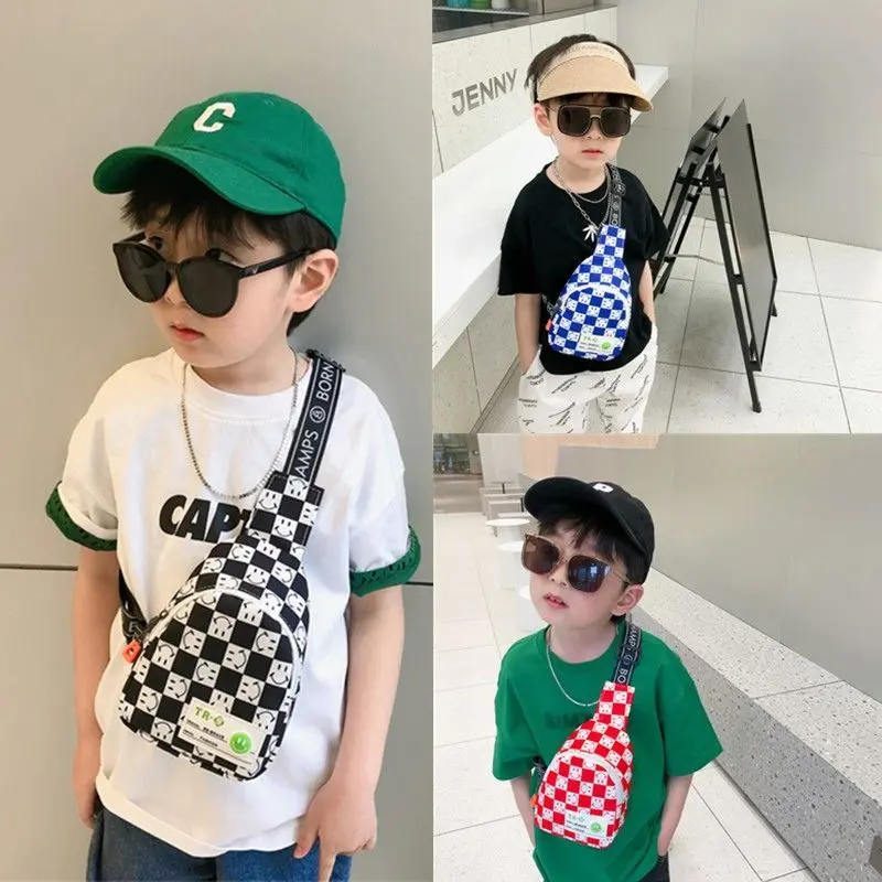 Túi Trẻ Em, Phong Cách Hàn Quốc, Thiết Kế Ca Rô Thời Trang, Dành Cho Bé Trai Và Bé Gái, túi Messenger, Dễ Phối Đồ Thích Hợp Cho Ngực Nhỏ, Túi Đeo Hông Sành Điệu, Thích Hợp Cho Bé Balo Đeo Chéo