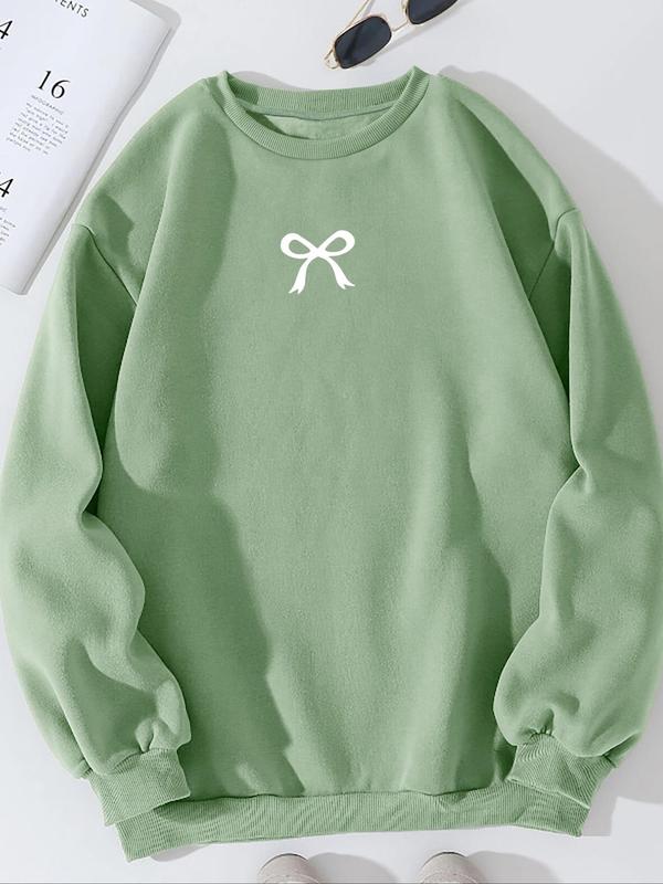 Women's Bow Print Crew Neck Sweatshirt, Casual Long Sleeve Pullover for Daily Wear, Ladies Clothes for All Seasons 7