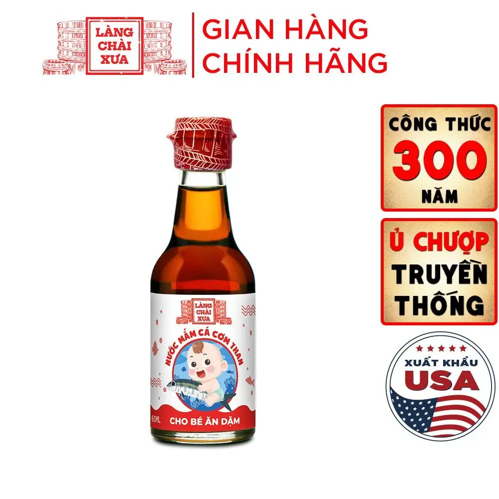 [1 chai] Nước mắm Cá Cơm Than Làng Chài Xưa cho bé ăn dặm từ 6 Tháng Tuổi, an toàn, nhiều cá ít muối chứa nhiều vitamin 60ml/chai