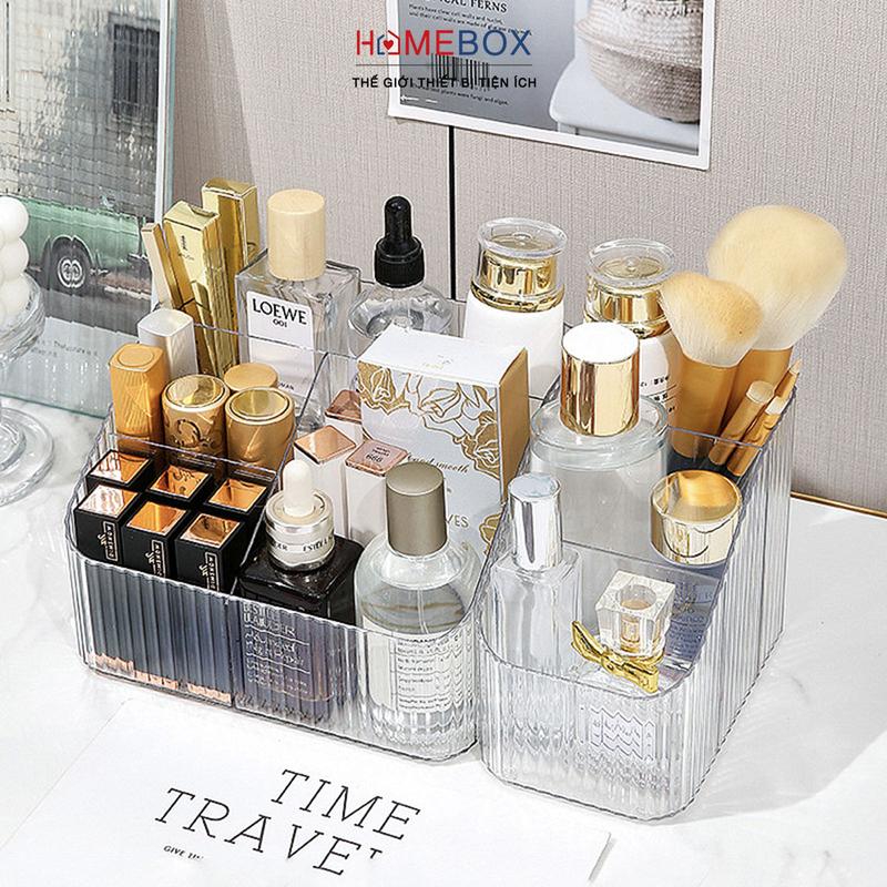Khay Đựng Mỹ Phẩm Đồ Trang Điểm Để Bàn Trong Suốt Acrylic, Giỏ Trong Suốt Chia Ngăn Đựng Đồ Skincare Kitchen Nhà Bếp