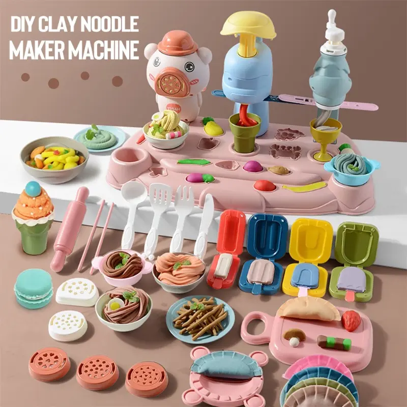 18PCS Kids Clay Toy Noodle Maker Machine Plasticine Play Dough Clay Kitchen Dumpling Kids Gift Toy Mainan Tanah Liat Kanak