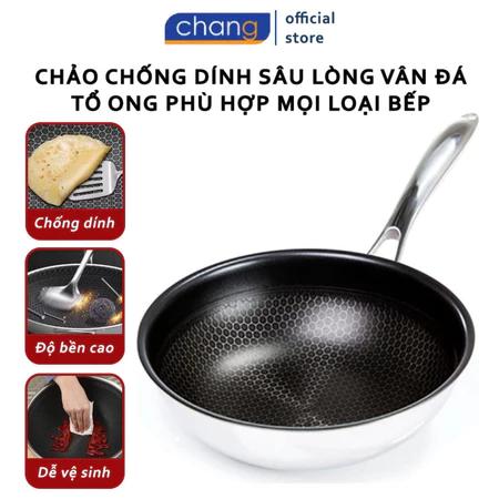 Chảo Chống Dính Sâu Lòng 32 cm Vân Đá Tổ Ong Hàn Quốc Dùng Được Cho Mọi Loại Bếp Chất Liệu Inox 3 Lớp Cao Cấp Tiện Dụng