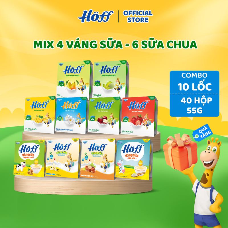 (Mới) Combo mix đủ vị sữa chua và váng sữa Hoff 10 lốc  (40 hộp x 55g)