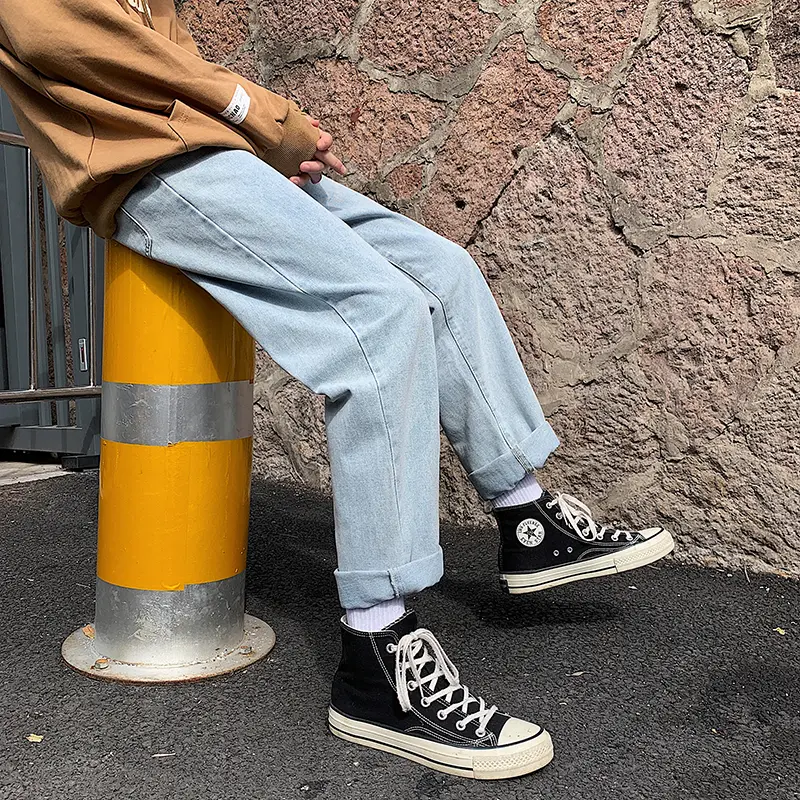 Celana Jeans Pria Oversize Celana Panjang Pria Kulot Casual Biru Straight Jeans Jumbo Celana Jeans Putih Wide Leg Pants Hitam Baggy Boyfriend Pants Korean Style Denim Warna Blue Basic remaja loose