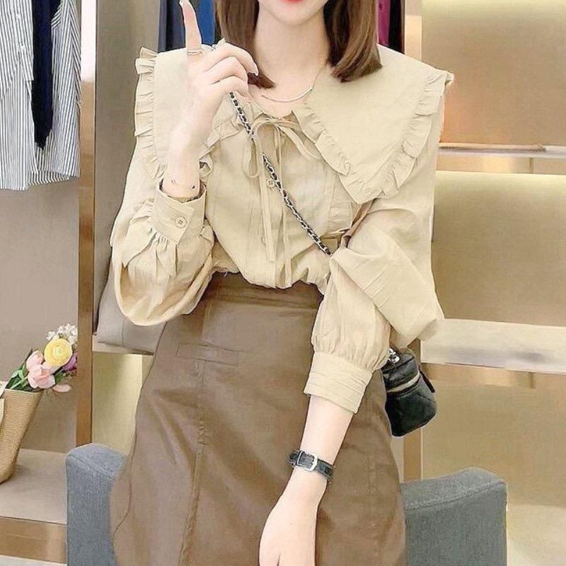  Áo sơ mi nữ tay bồng cổ nhọn xinh xắn áo sơ mi kiểu thời trang Đậu bigsize-SM146 