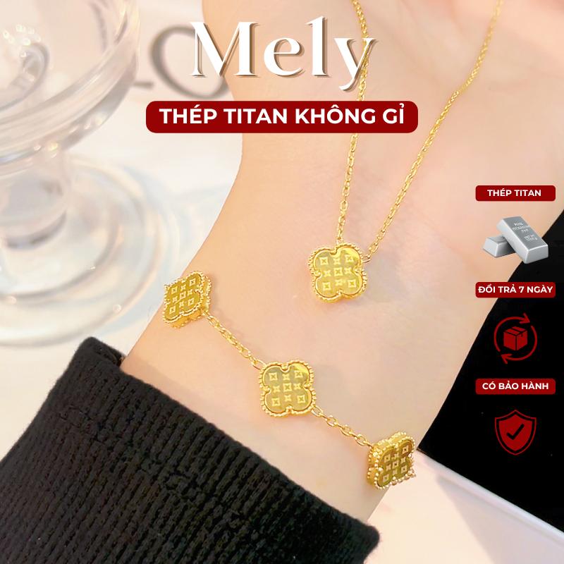 Bộ trang sức cỏ bốn lá tráng gương thép titan không gỉ dành cho nữ khắc laser sang trọng thanh lịch Mely TT212