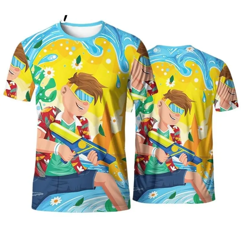 2025 Summer Songkran Festival Shirt Short Sleeve Women's T-shirt Women's Comfortable Short Sleeve Soft and Comfortable Thailand Water Splashing Festival Quick Dry Shirt Men's Wear