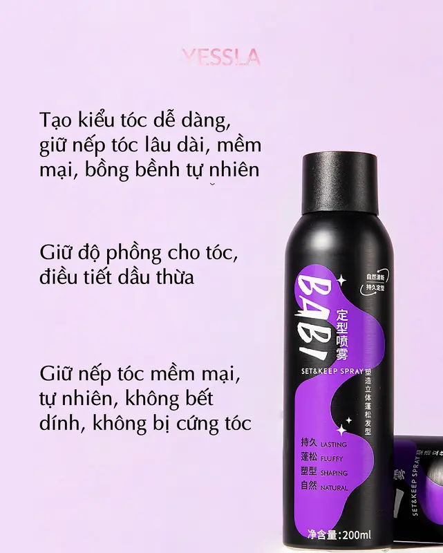 BABI - Xịt tạo kiểu, giữ nếp tóc mềm mại, giữ độ phồng, bồng bềnh tự nhiên 2