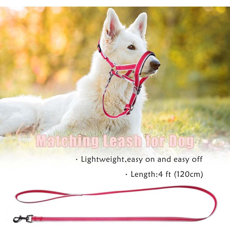 TikTok Shop Dog Head Collar with Leash for Walking No Pull Head Halter for Dogs Easy Lead Reflective Dog Face Harness with Soft Padding Adjustable M Red