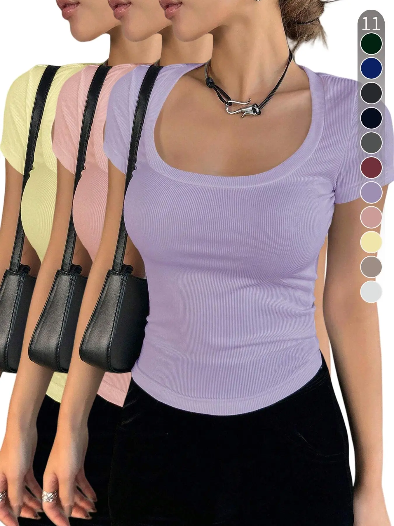 Women's Solid Scoop Neck Tee, Casual Basic Short Sleeve T-shirt for Summer, Ladies Clothes for Daily Wear, Tops